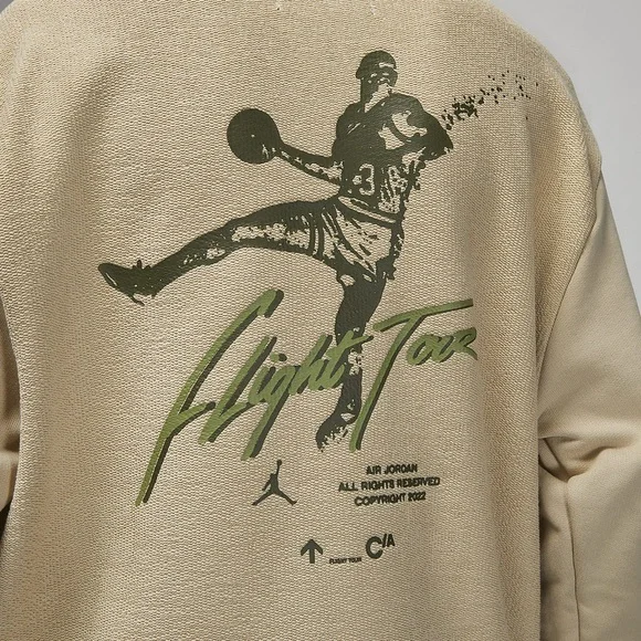 Air Jordan Flight Heritage Men’s Beige Olive Green Crew Nike Sweatshirt - Size L